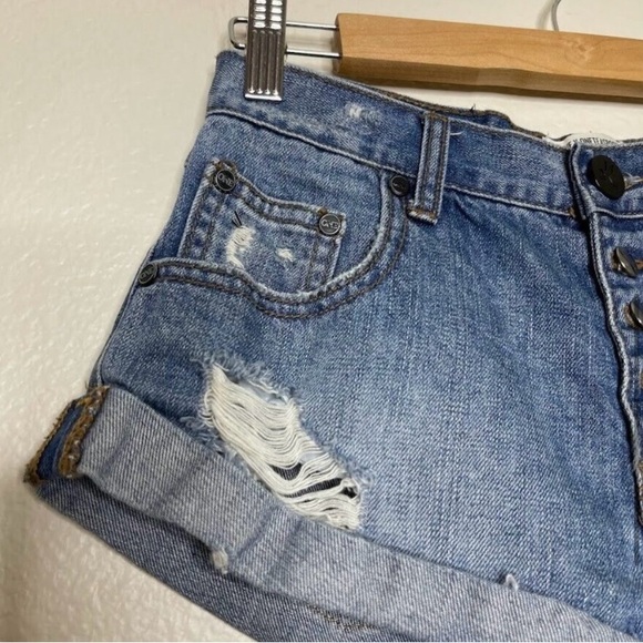 One Teaspoon Free People Bandits Shorts Cut Off Button Fly Roll Hem Denim Sz 25 - Picture 10 of 12